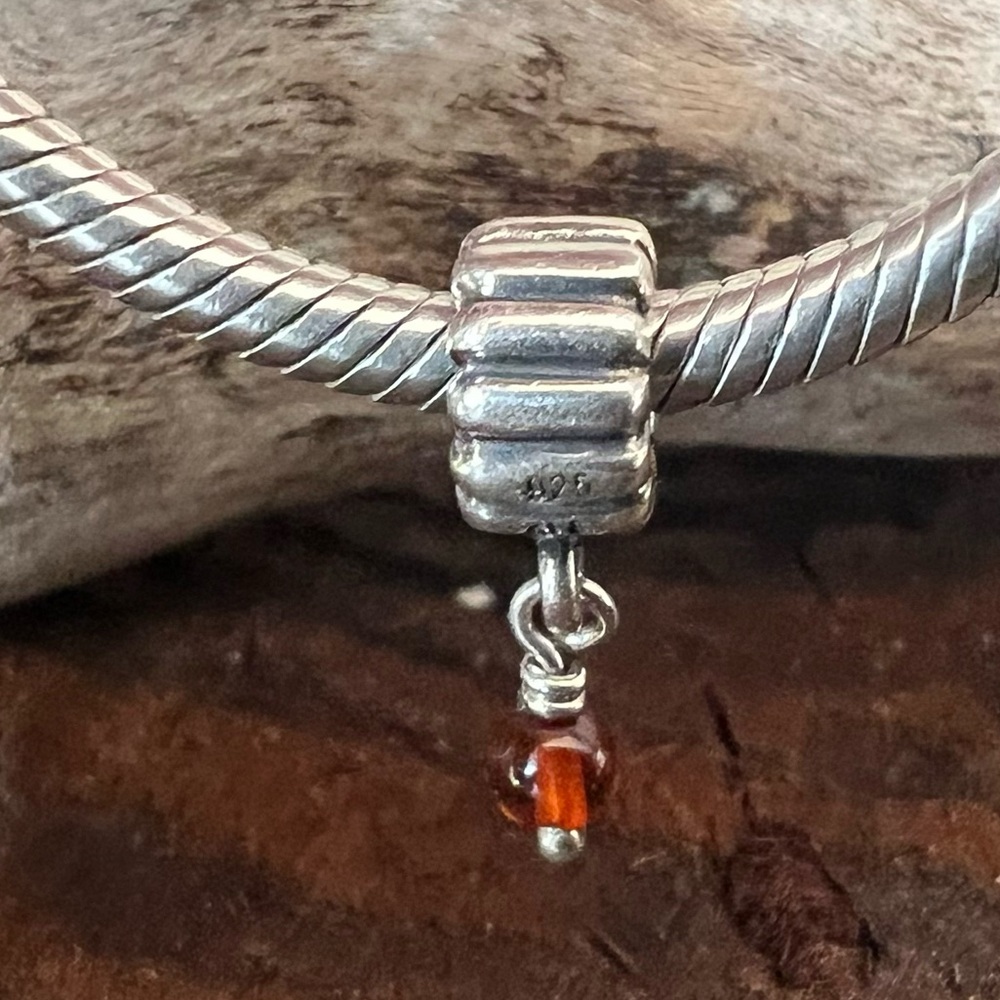 Authentic Pandora Bead July Carnelian Birthstone Orange Dangle Sterling Birthday